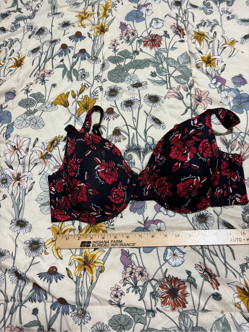 Nautica Black Bra with Red Floral Print